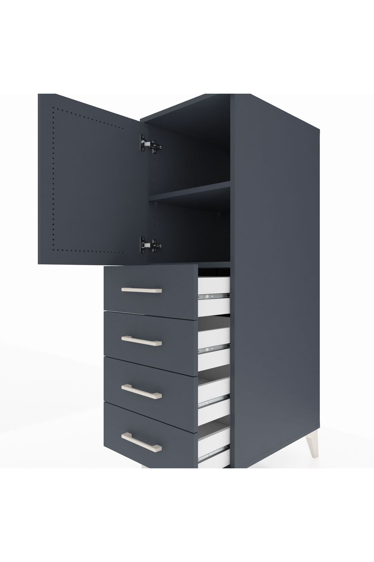 Kronos Dolap 2 Raflı 4 Çekmeceli Tek Kapaklı 44x59x134 Antrasit-Antrasit