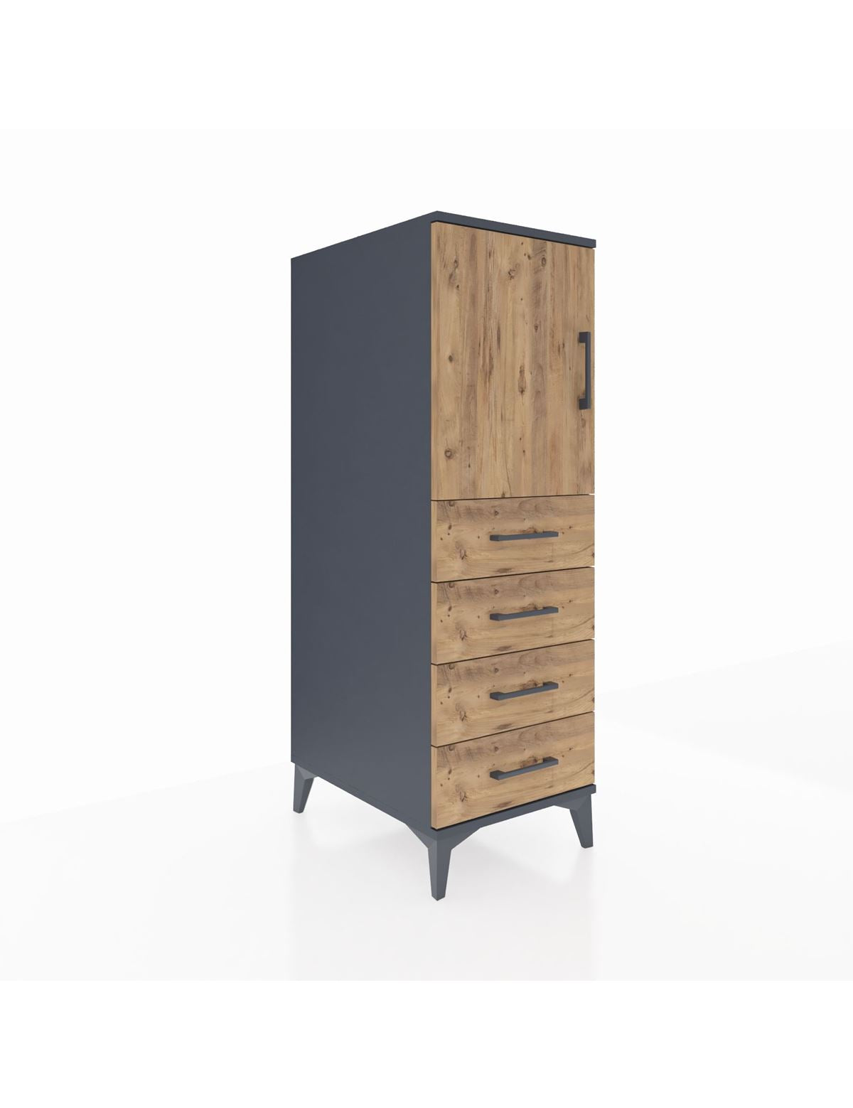 Kronos Dolap 2 Raflı 4 Çekmeceli Tek Kapaklı 44x59x134 Antrasit-Çam