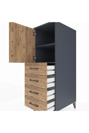 Kronos Dolap 2 Raflı 4 Çekmeceli Tek Kapaklı 44x59x134 Antrasit-Çam