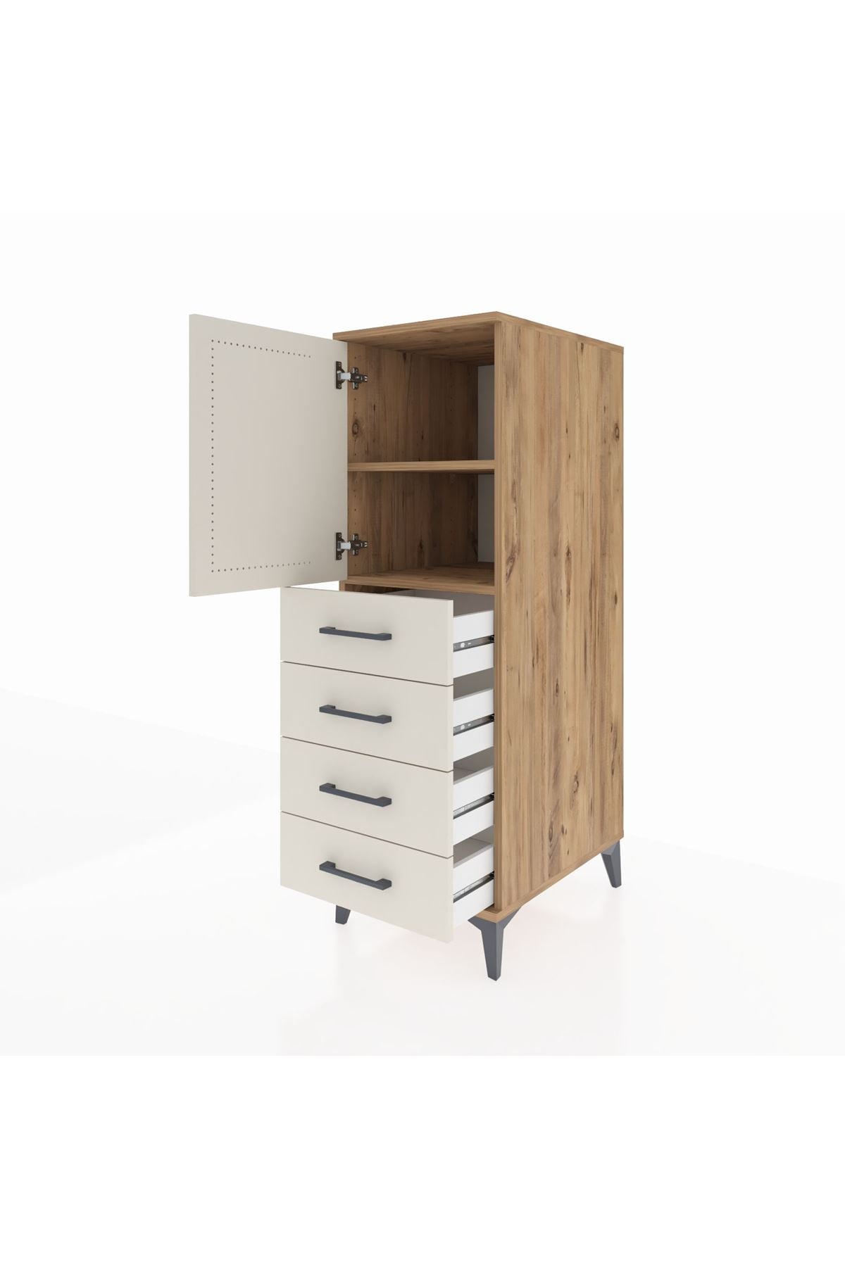 Kronos Dolap 2 Raflı 4 Çekmeceli Tek Kapaklı 44x59x134 Çam-Aytaşı