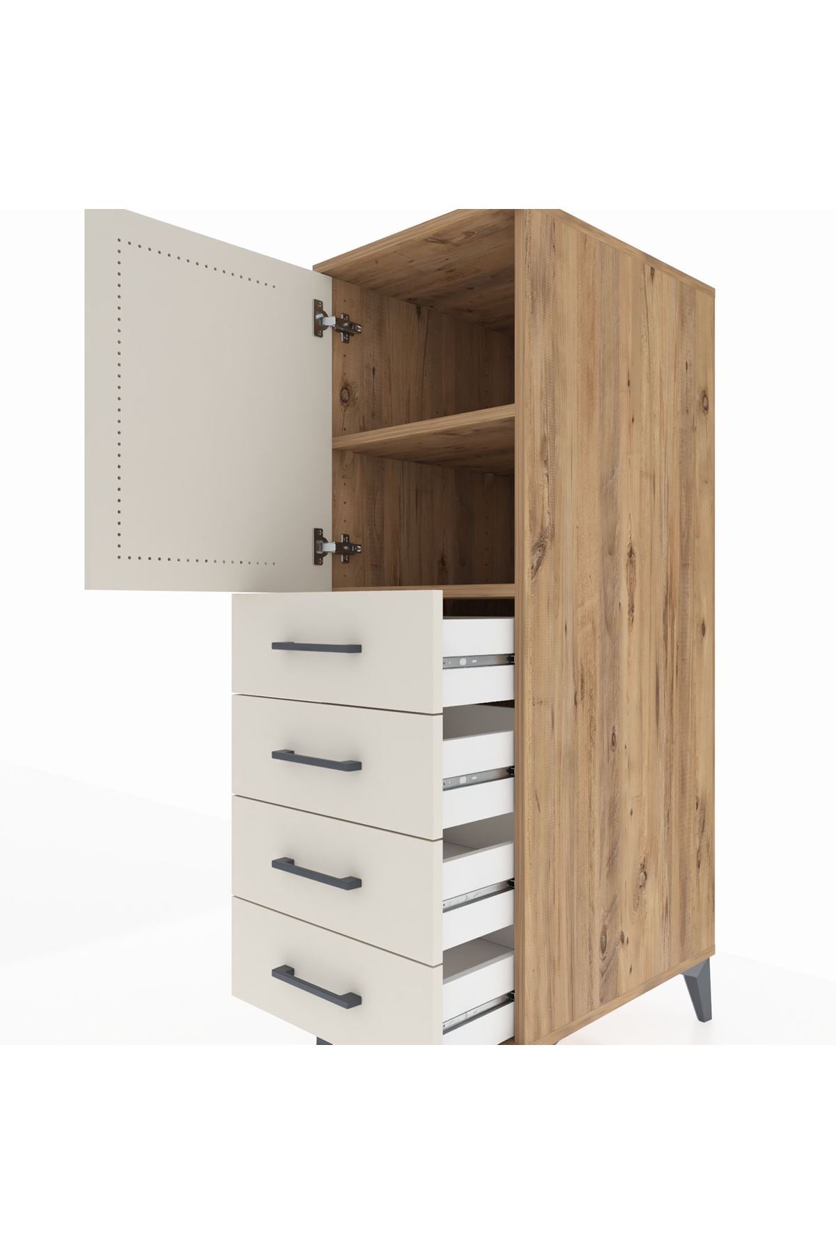 Kronos Dolap 2 Raflı 4 Çekmeceli Tek Kapaklı 44x59x134 Çam-Aytaşı