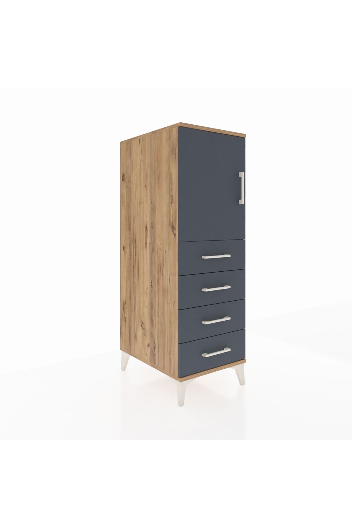 Kronos Dolap 2 Raflı 4 Çekmeceli Tek Kapaklı 44x59x134 Çam-Antrasit