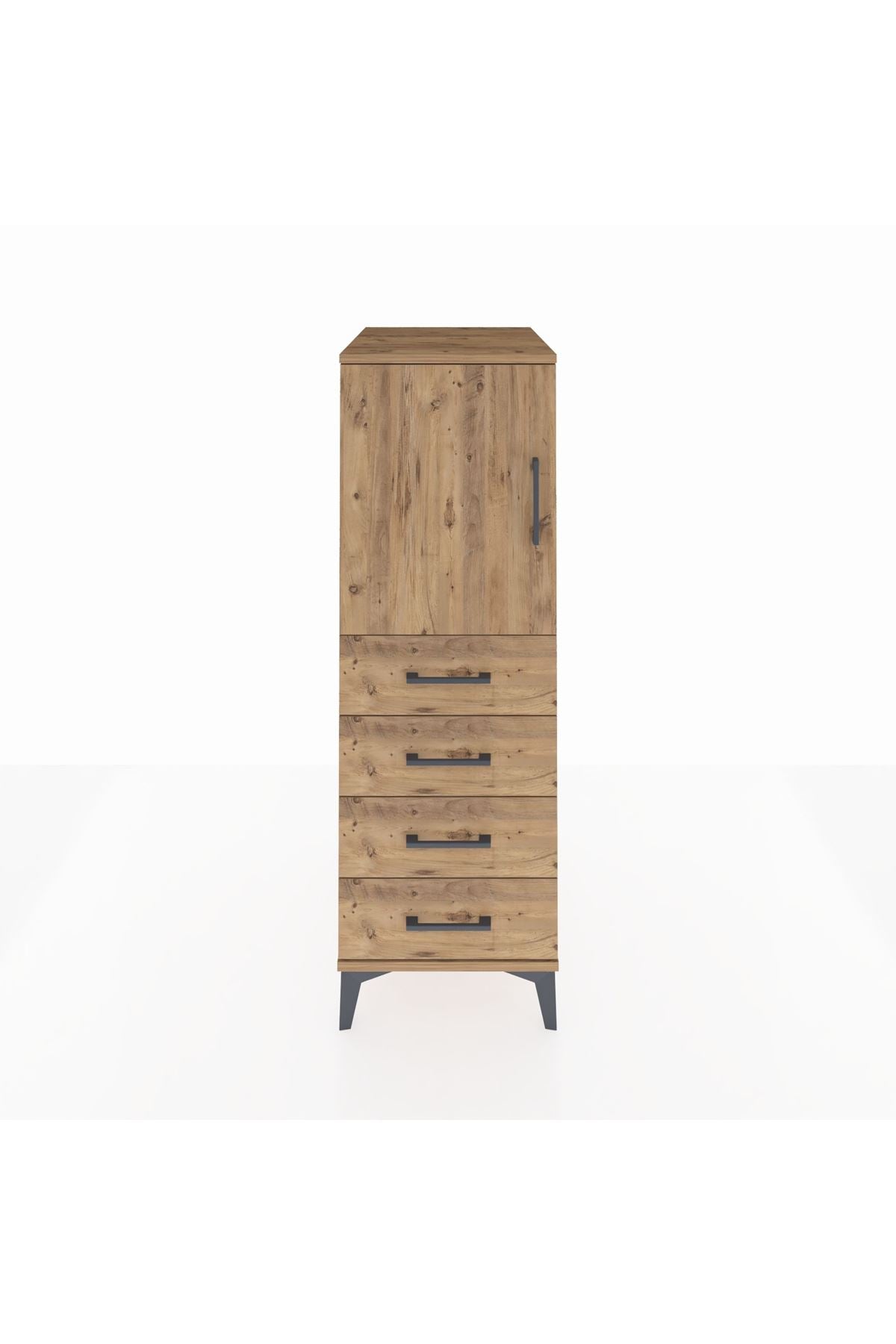 Kronos Dolap 2 Raflı 4 Çekmeceli Tek Kapaklı 44x59x134 Çam-Çam