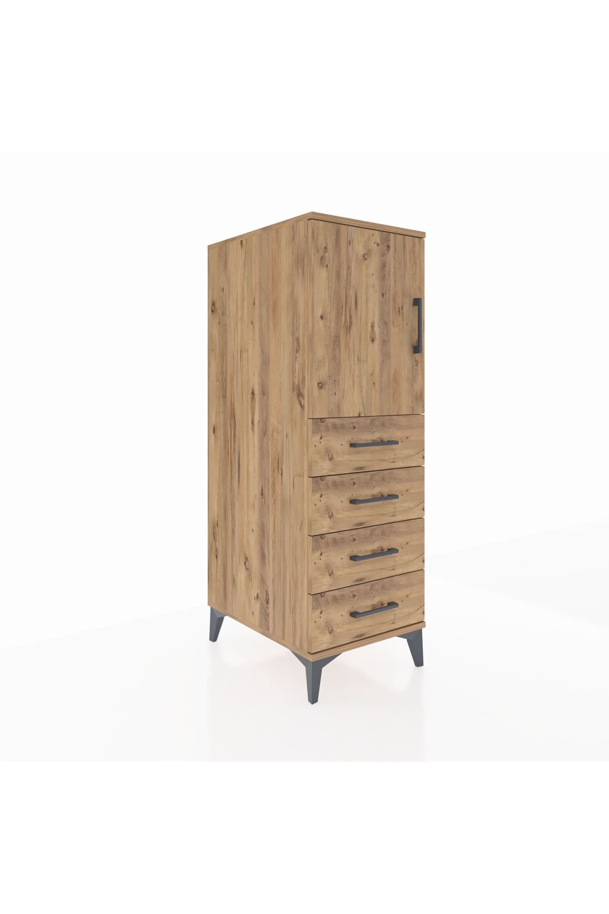 Kronos Dolap 2 Raflı 4 Çekmeceli Tek Kapaklı 44x59x134 Çam-Çam