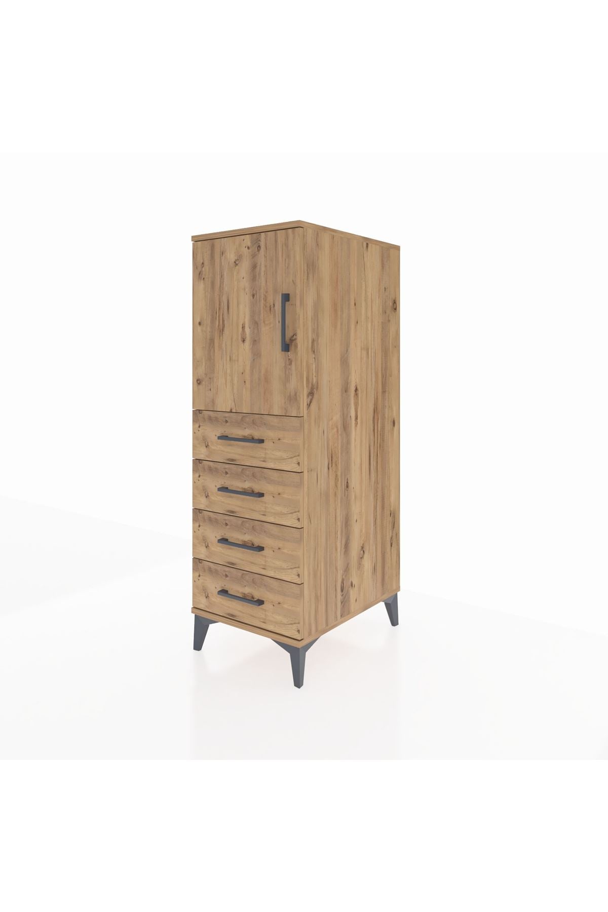 Kronos Dolap 2 Raflı 4 Çekmeceli Tek Kapaklı 44x59x134 Çam-Çam