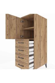 Kronos Dolap 2 Raflı 4 Çekmeceli Tek Kapaklı 44x59x134 Çam-Çam