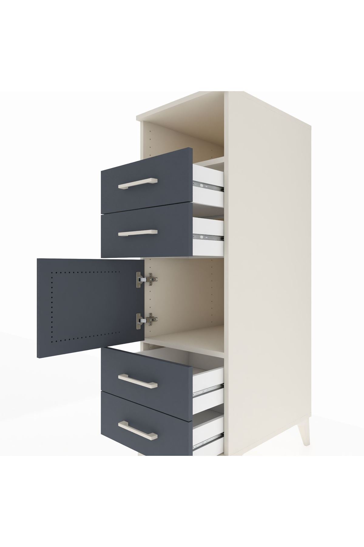 Kronos Dolap 2 Raflı 4 Çekmeceli Tek Kapaklı 44x59x134 Aytaşı-Antrasit