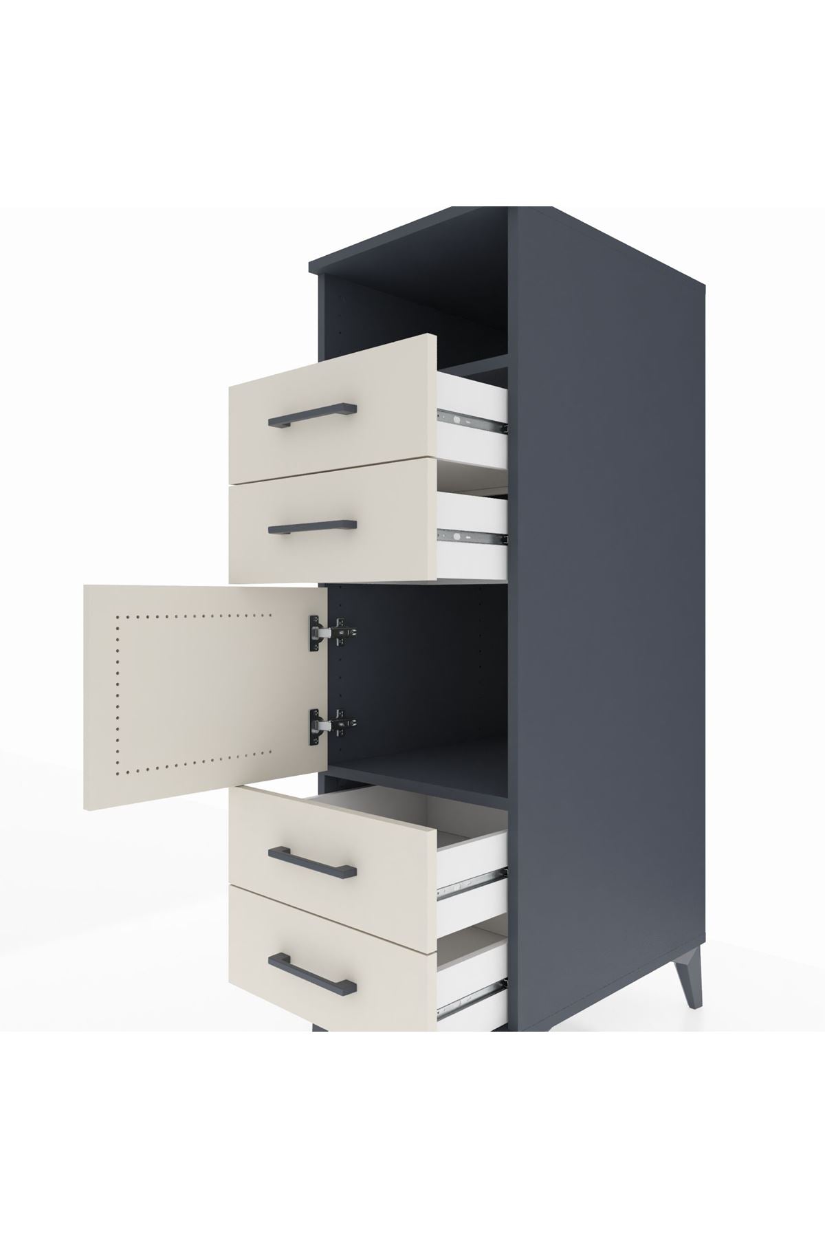 Kronos Dolap 2 Raflı 4 Çekmeceli Tek Kapaklı 44x59x134 Antrasit-Aytaşı