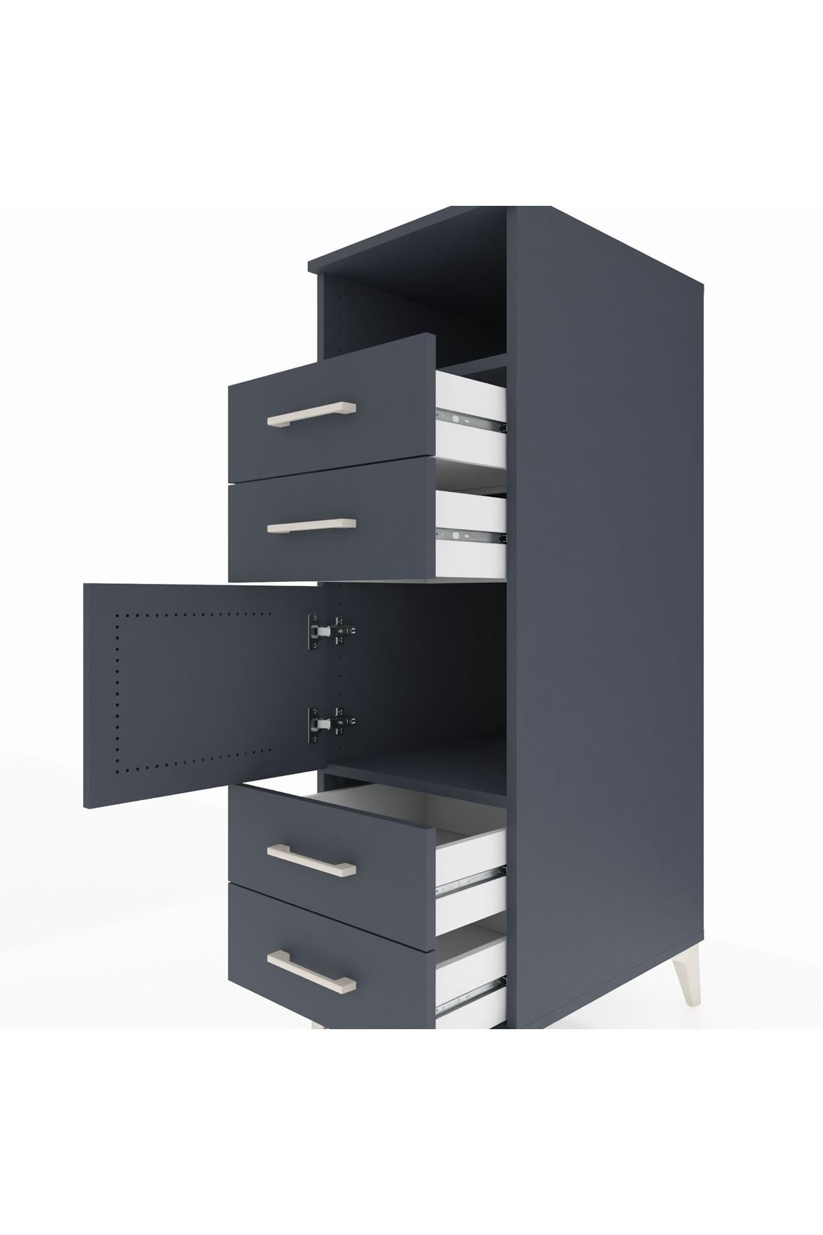 Kronos Dolap 2 Raflı 4 Çekmeceli Tek Kapaklı 44x59x134 Antrasit-Antrasit