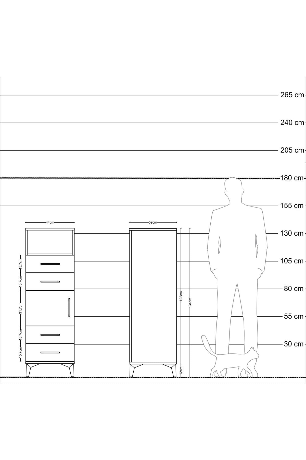 Kronos Dolap 2 Raflı 4 Çekmeceli Tek Kapaklı 44x59x134 Antrasit-Çam