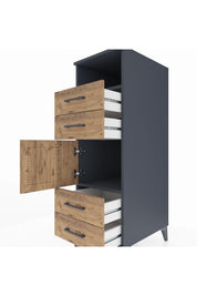 Kronos Dolap 2 Raflı 4 Çekmeceli Tek Kapaklı 44x59x134 Antrasit-Çam