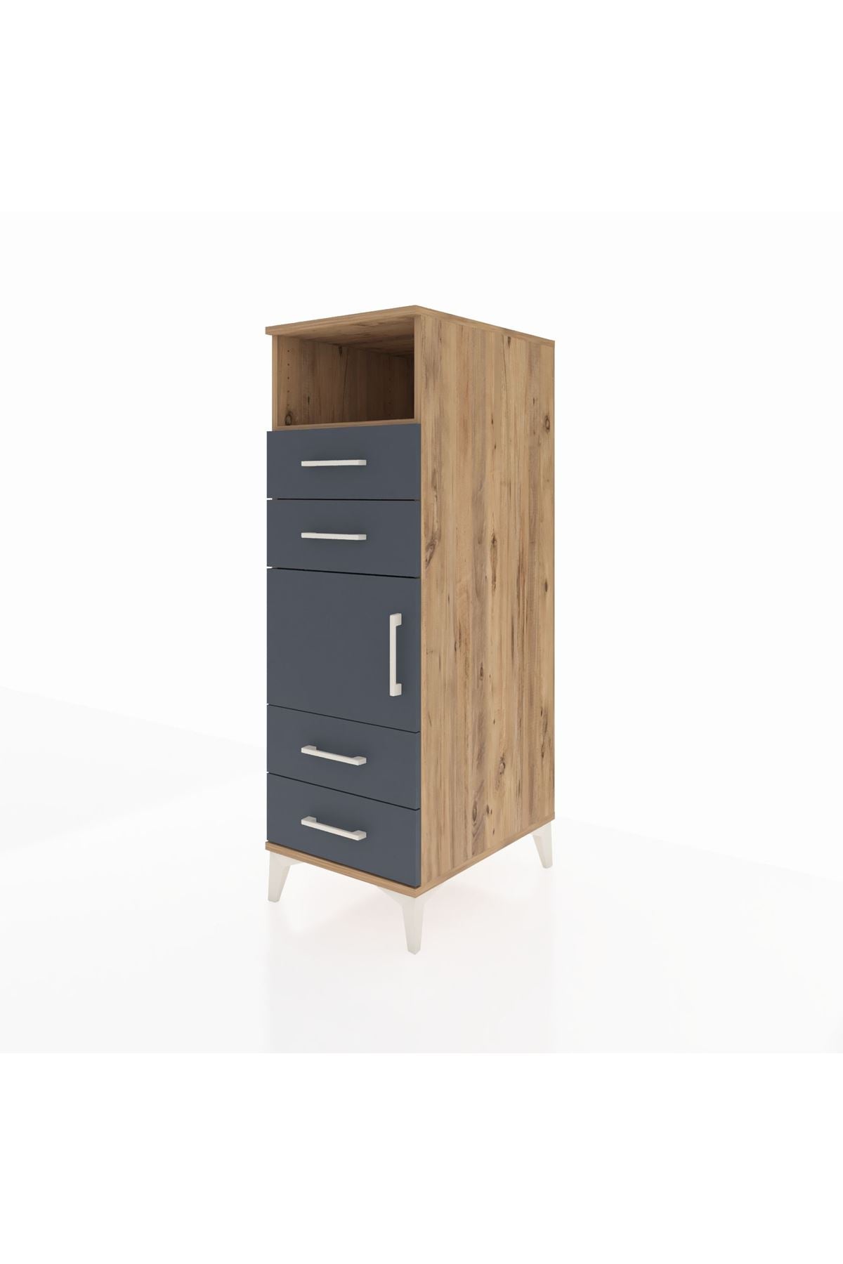 Kronos Dolap 2 Raflı 4 Çekmeceli Tek Kapaklı 44x59x134 Çam-Antrasit