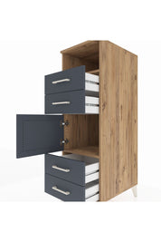 Kronos Dolap 2 Raflı 4 Çekmeceli Tek Kapaklı 44x59x134 Çam-Antrasit