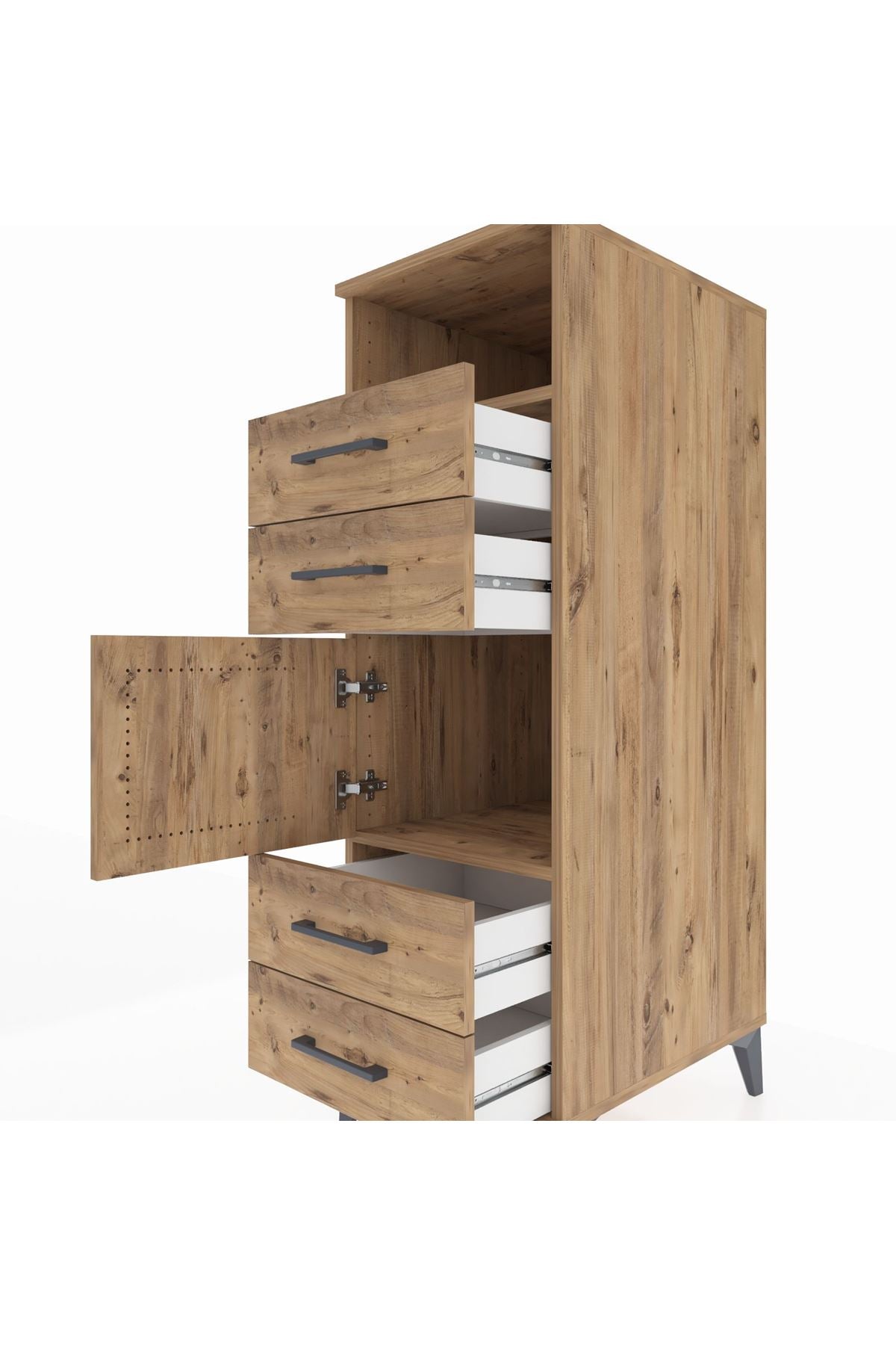 Kronos Dolap 2 Raflı 4 Çekmeceli Tek Kapaklı 44x59x134 Çam-Çam