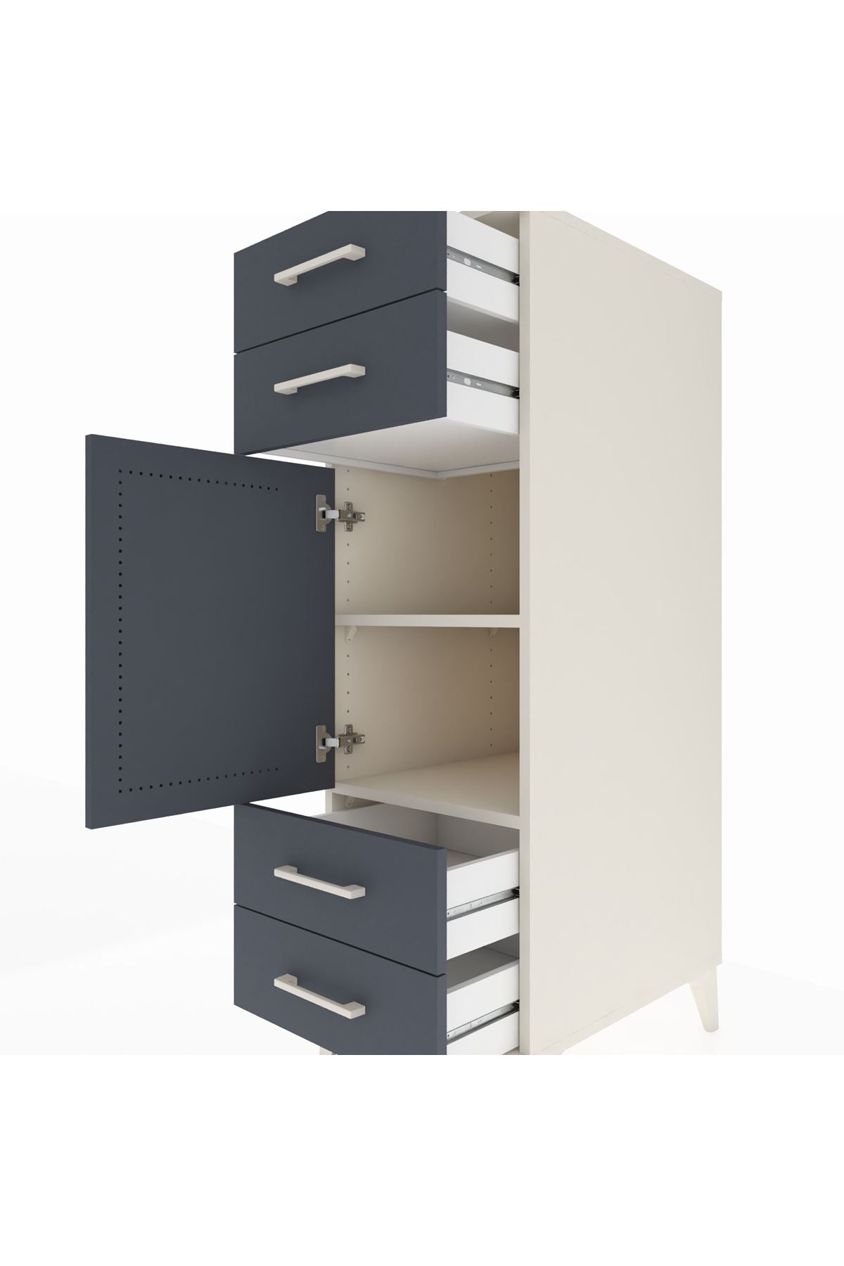 Kronos Dolap 2 Raflı 4 Çekmeceli Tek Kapaklı 44x59x134 Aytaşı-Antrasit