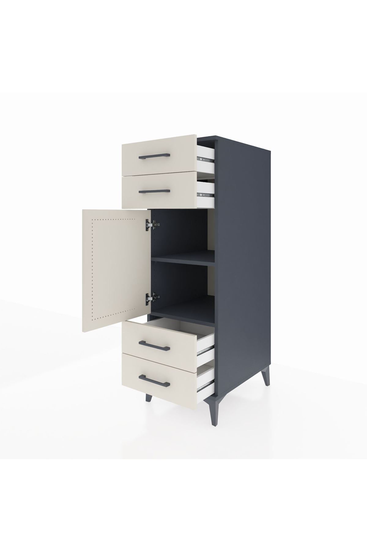 Kronos Dolap 2 Raflı 4 Çekmeceli Tek Kapaklı 44x59x134 Antrasit-Aytaşı