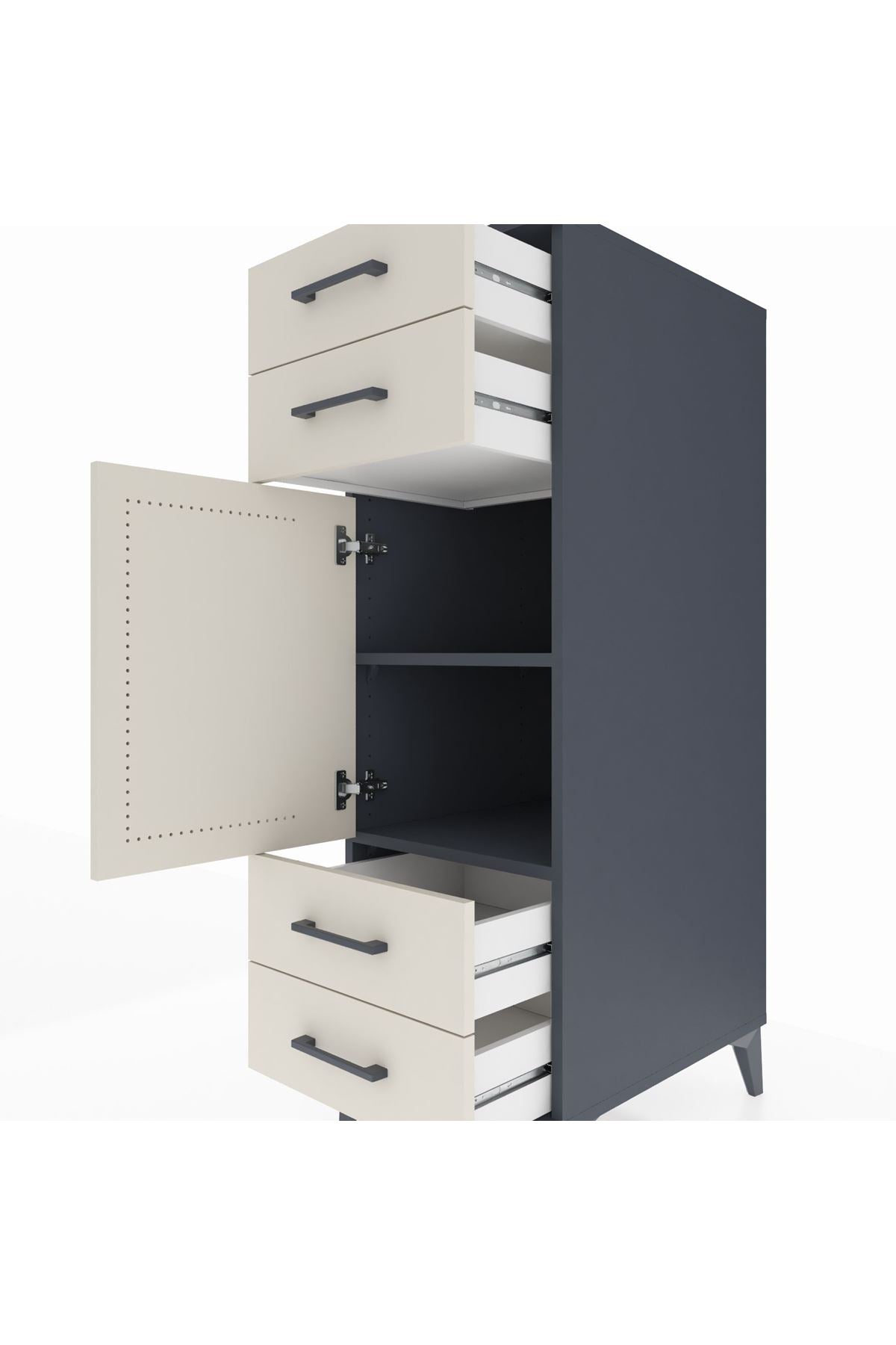 Kronos Dolap 2 Raflı 4 Çekmeceli Tek Kapaklı 44x59x134 Antrasit-Aytaşı