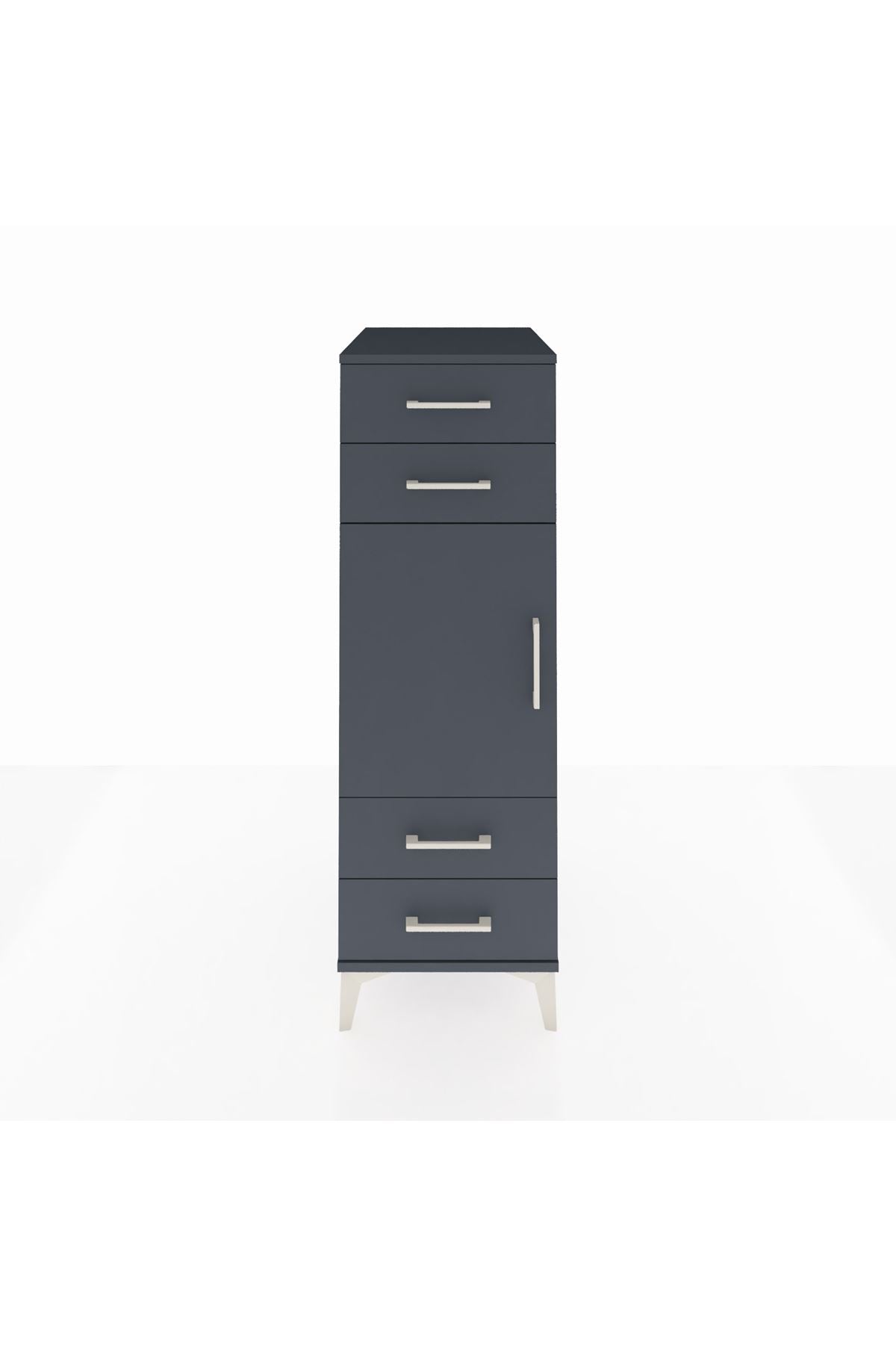 Kronos Dolap 2 Raflı 4 Çekmeceli Tek Kapaklı 44x59x134 Antrasit-Antrasit