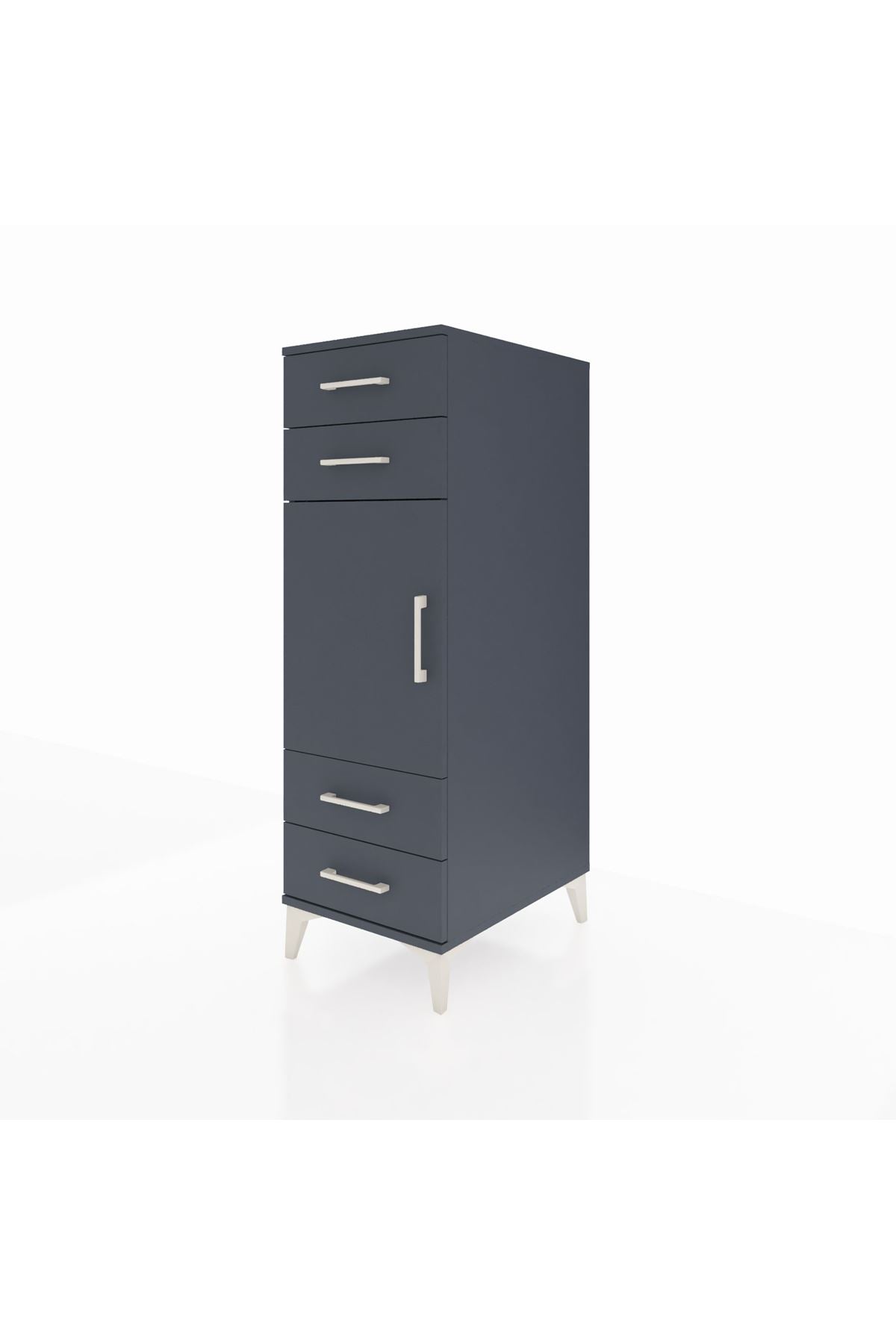 Kronos Dolap 2 Raflı 4 Çekmeceli Tek Kapaklı 44x59x134 Antrasit-Antrasit