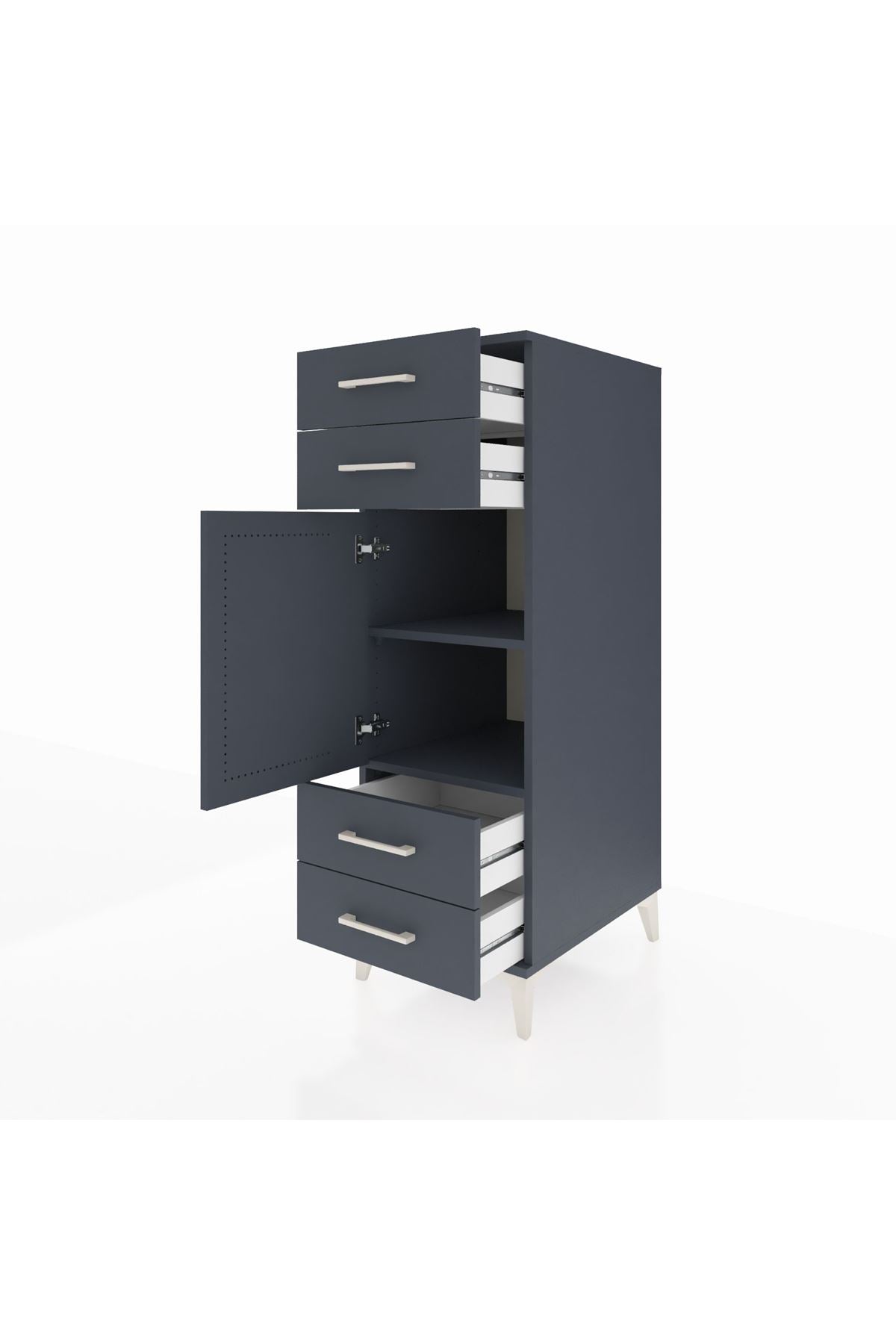 Kronos Dolap 2 Raflı 4 Çekmeceli Tek Kapaklı 44x59x134 Antrasit-Antrasit