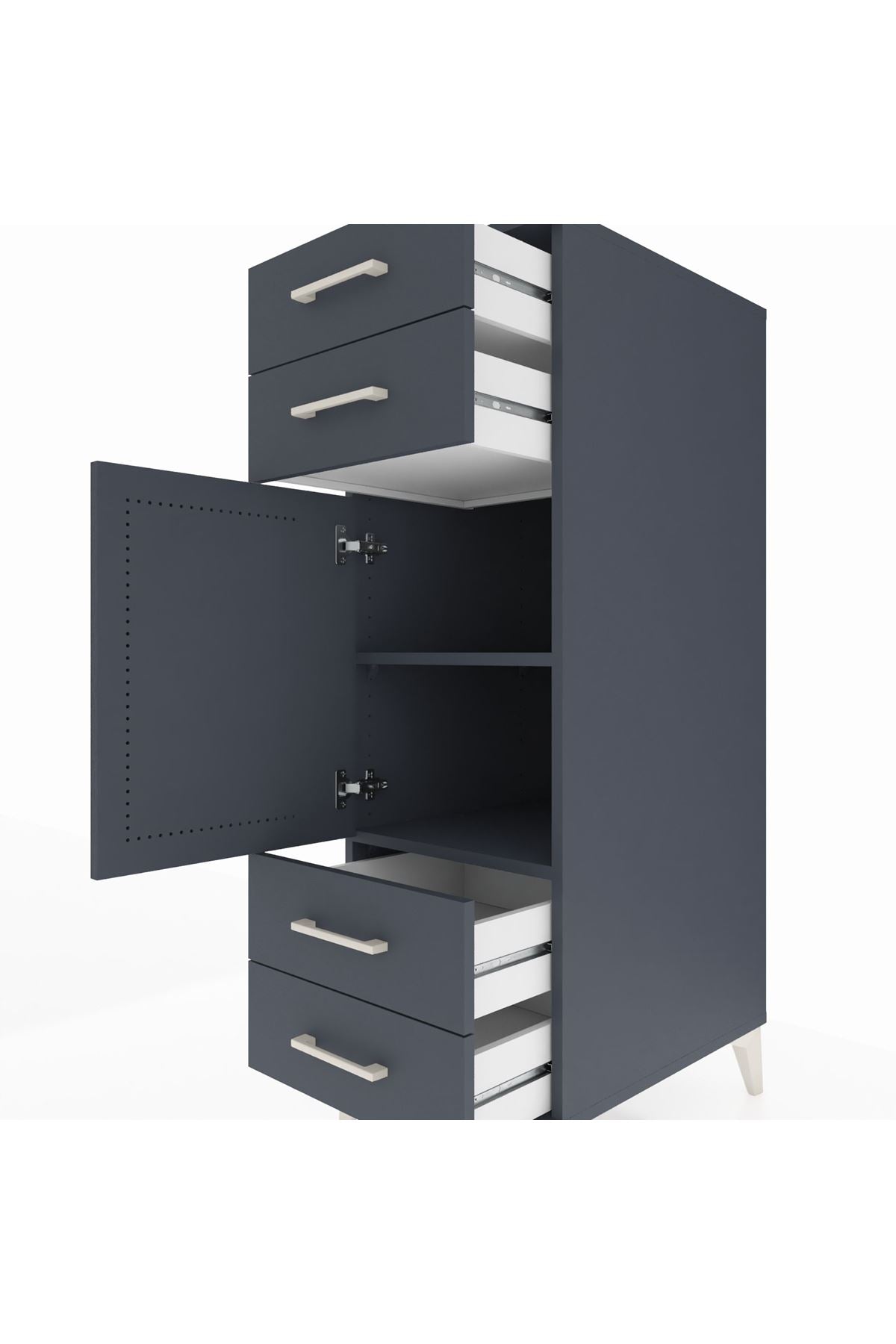 Kronos Dolap 2 Raflı 4 Çekmeceli Tek Kapaklı 44x59x134 Antrasit-Antrasit