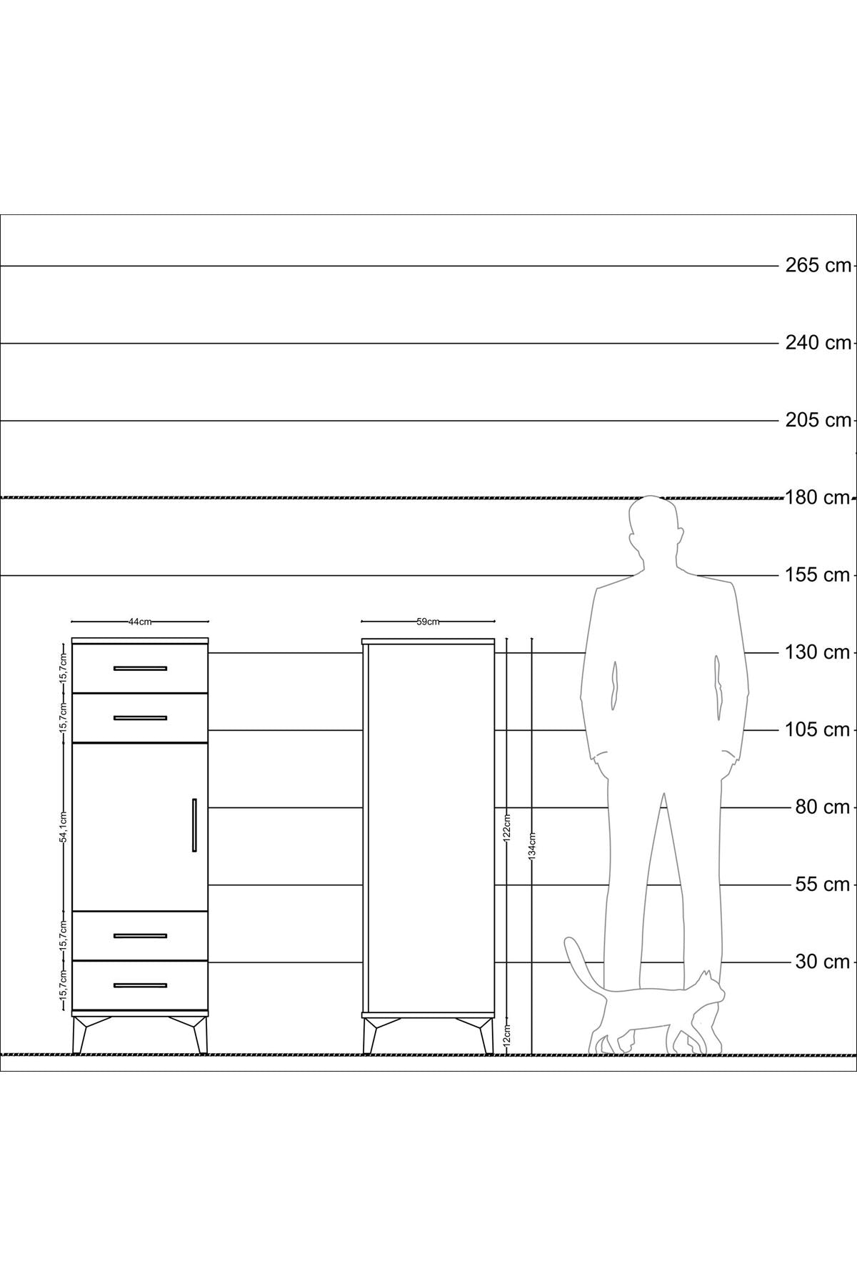 Kronos Dolap 2 Raflı 4 Çekmeceli Tek Kapaklı 44x59x134 Antrasit-Antrasit