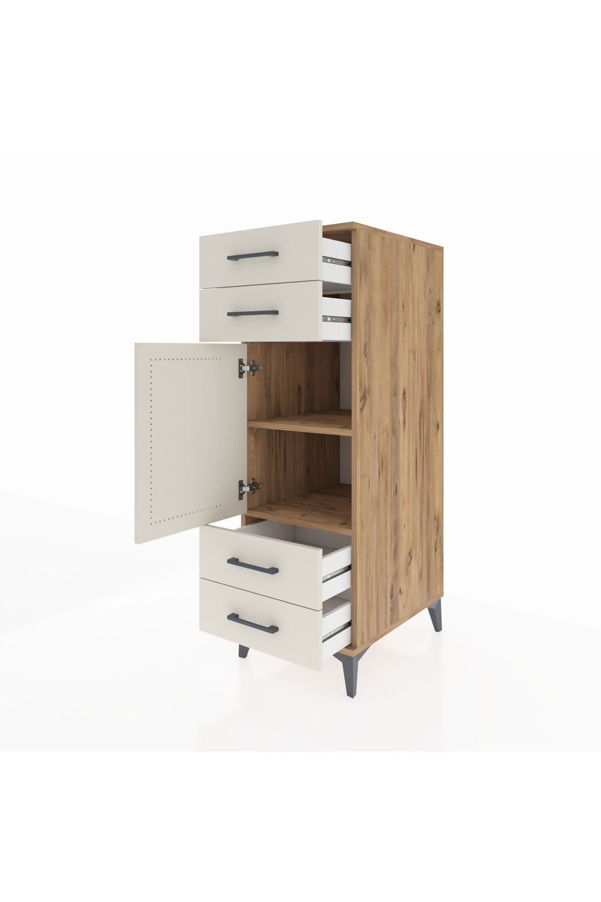 Kronos Dolap 2 Raflı 4 Çekmeceli Tek Kapaklı 44x59x134 Çam-Aytaşı