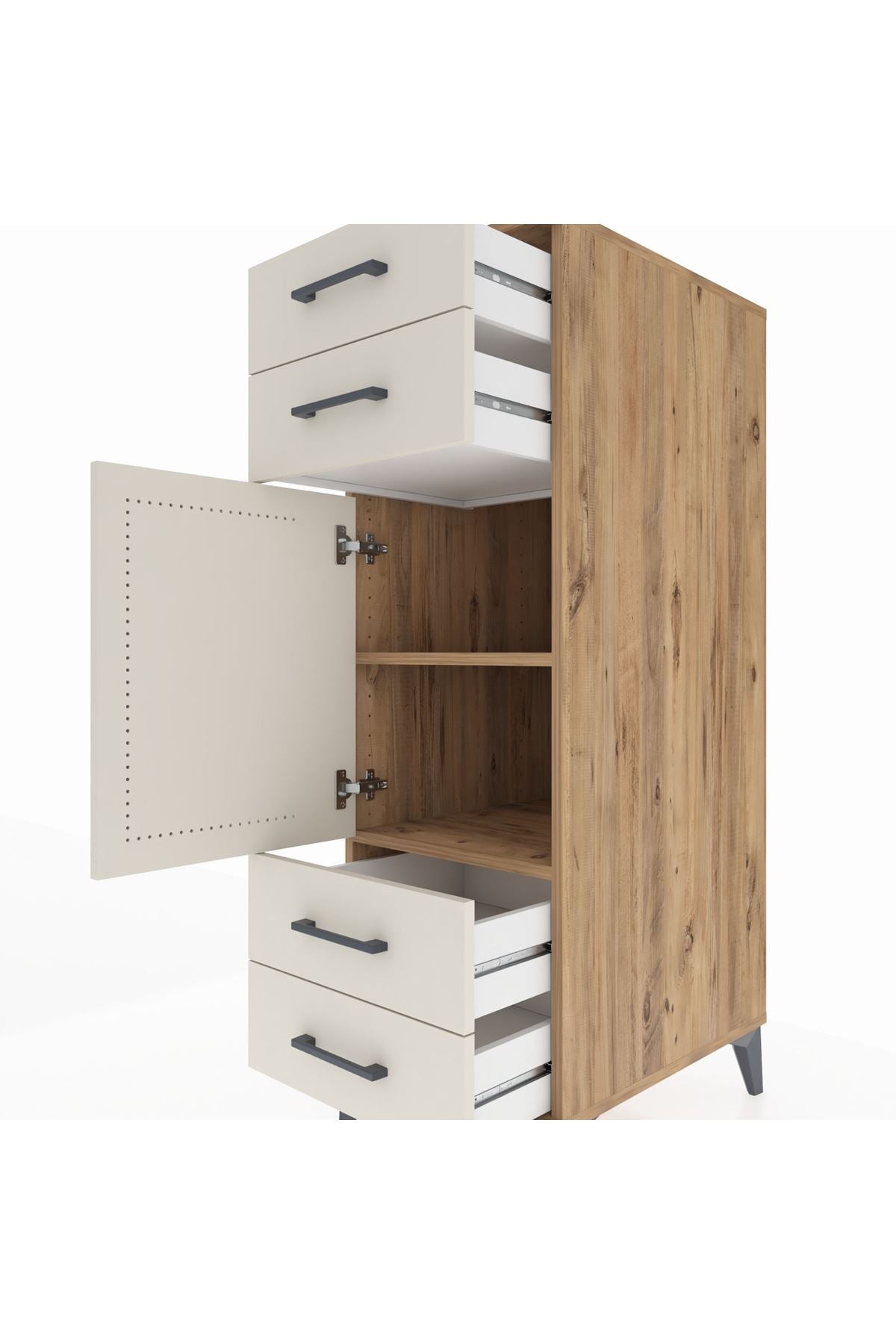 Kronos Dolap 2 Raflı 4 Çekmeceli Tek Kapaklı 44x59x134 Çam-Aytaşı