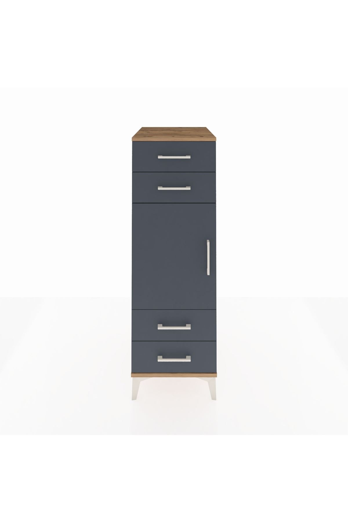 Kronos Dolap 2 Raflı 4 Çekmeceli Tek Kapaklı 44x59x134 Çam-Antrasit