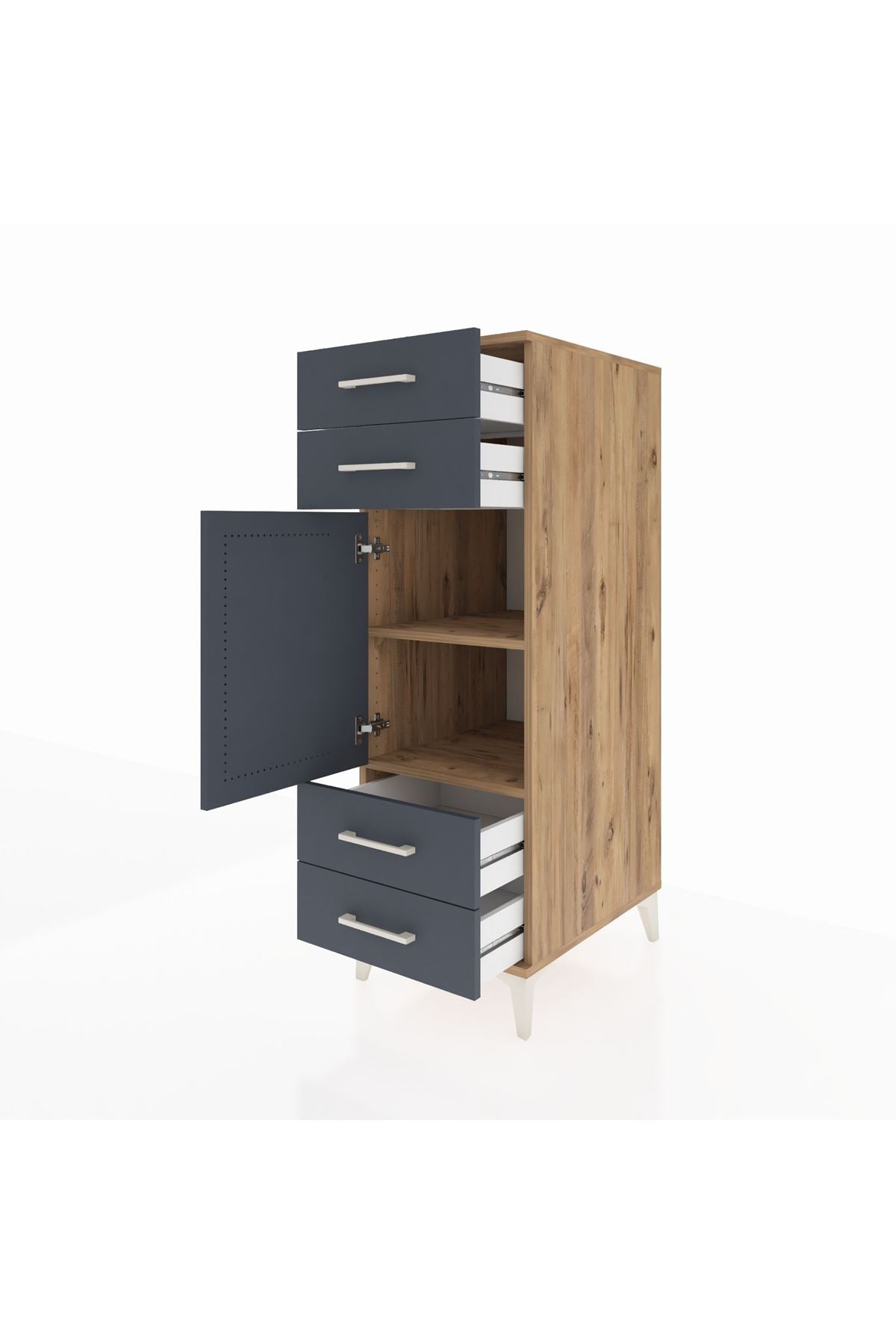 Kronos Dolap 2 Raflı 4 Çekmeceli Tek Kapaklı 44x59x134 Çam-Antrasit