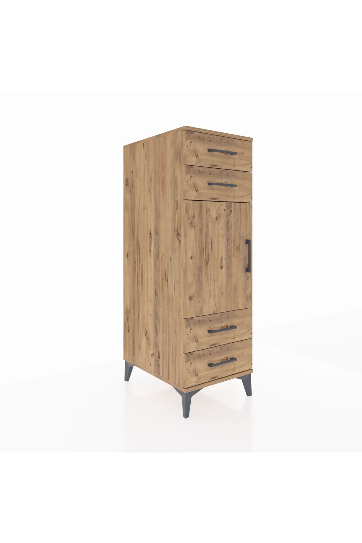 Kronos Dolap 2 Raflı 4 Çekmeceli Tek Kapaklı 44x59x134 Çam-Çam