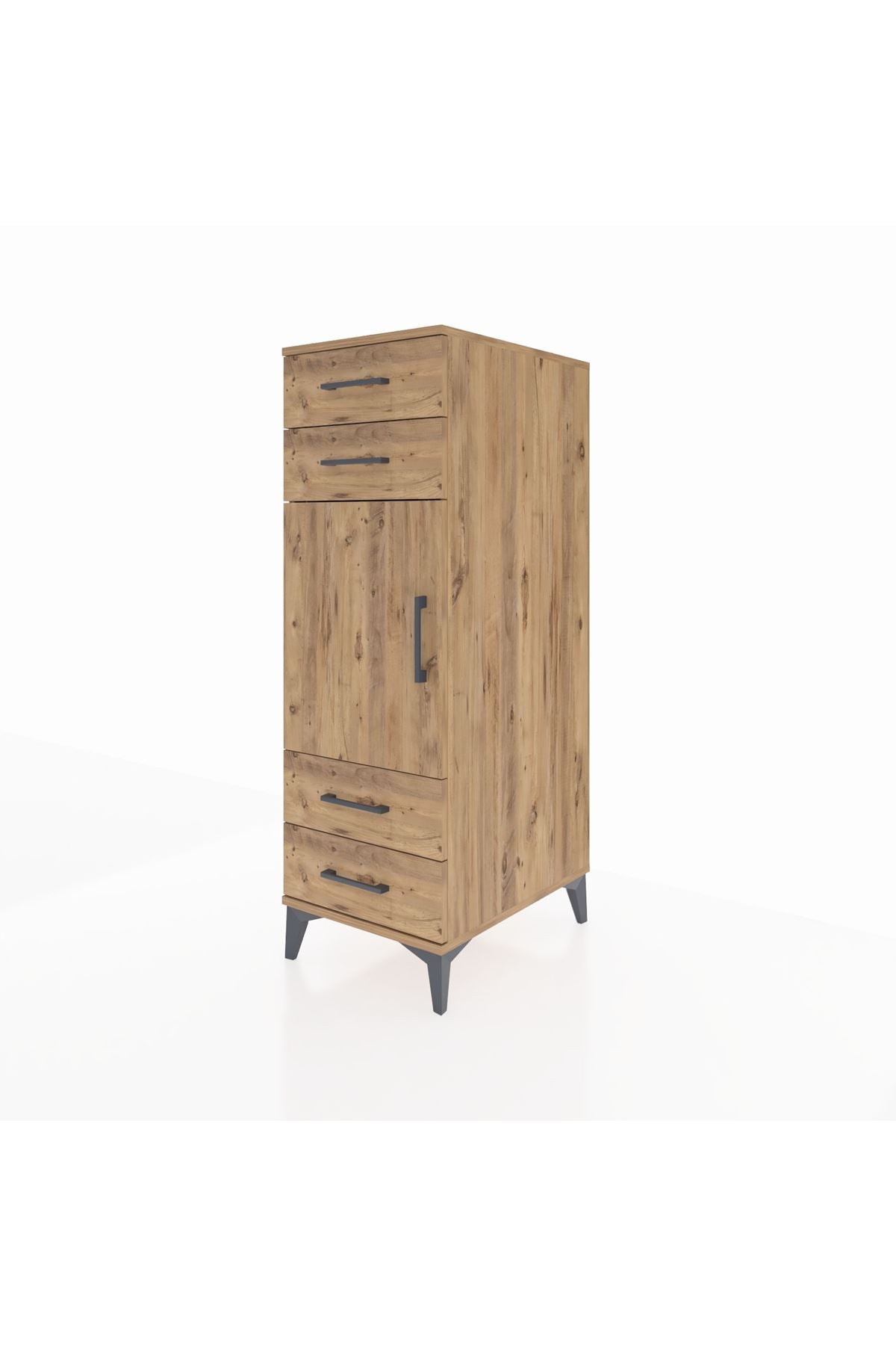 Kronos Dolap 2 Raflı 4 Çekmeceli Tek Kapaklı 44x59x134 Çam-Çam