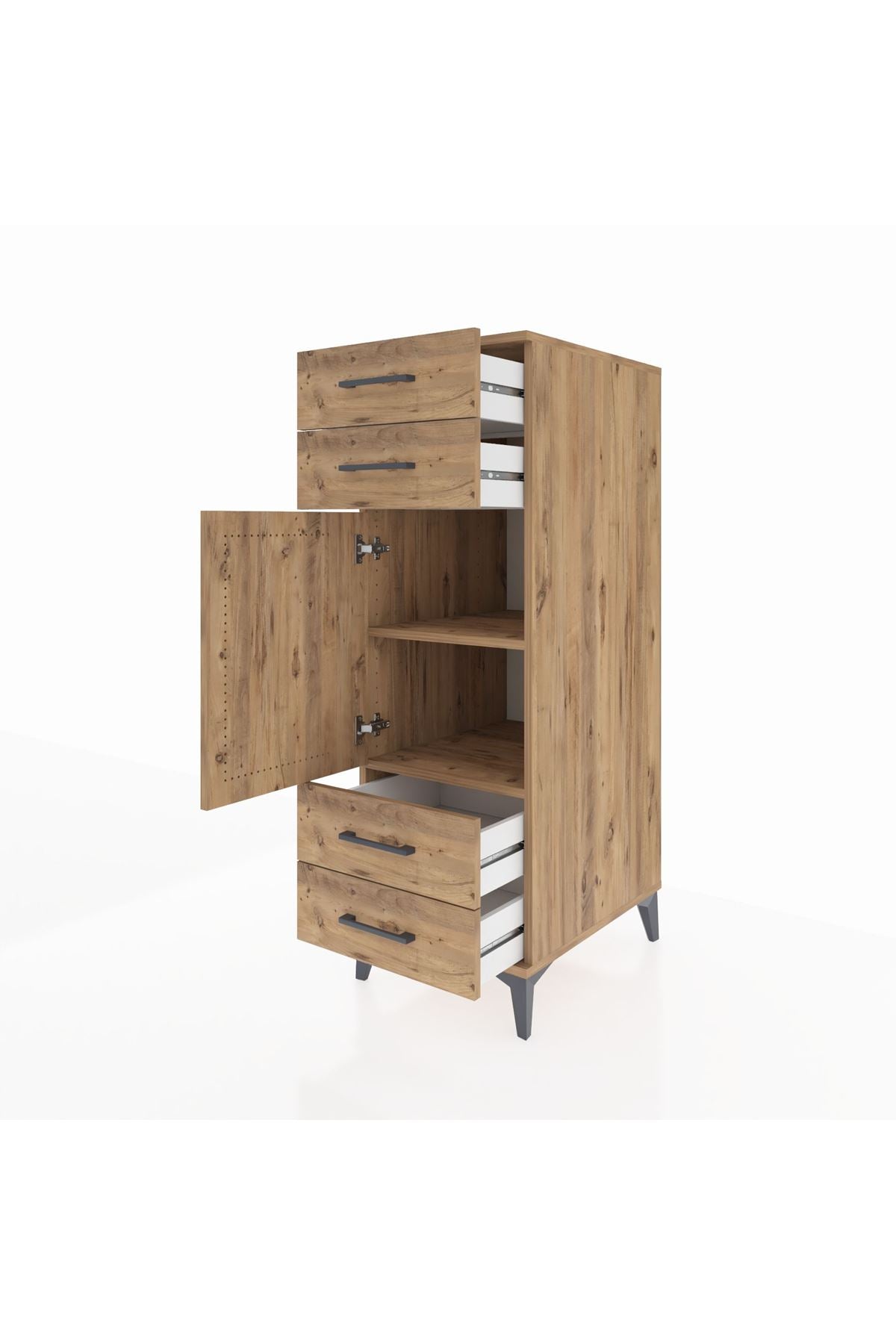 Kronos Dolap 2 Raflı 4 Çekmeceli Tek Kapaklı 44x59x134 Çam-Çam