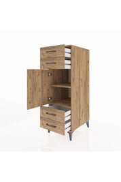 Kronos Dolap 2 Raflı 4 Çekmeceli Tek Kapaklı 44x59x134 Çam-Çam