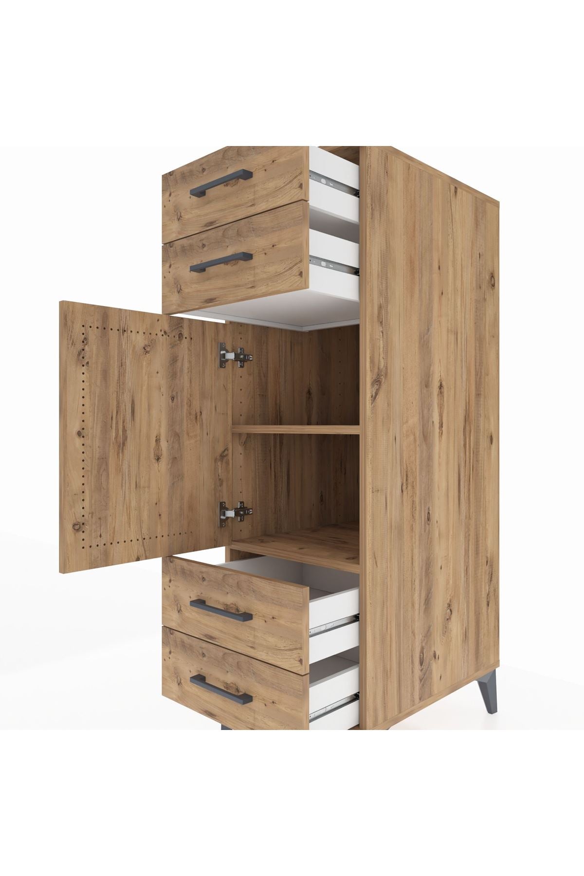 Kronos Dolap 2 Raflı 4 Çekmeceli Tek Kapaklı 44x59x134 Çam-Çam