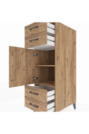 Kronos Dolap 2 Raflı 4 Çekmeceli Tek Kapaklı 44x59x134 Çam-Çam