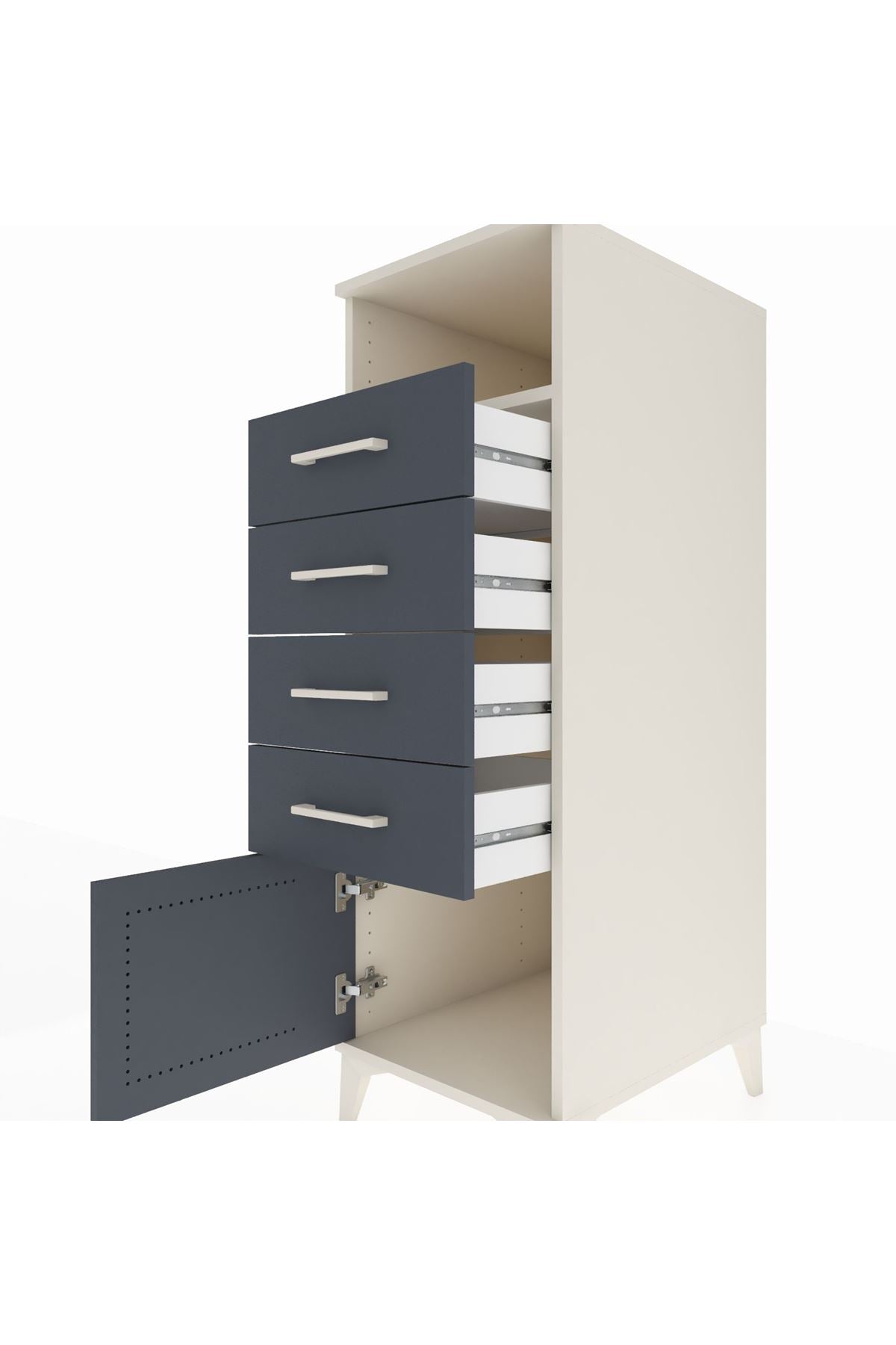 Kronos Dolap Tek Raflı 4 Çekmeceli Tek Kapaklı 44x59x134 Aytaşı-Antrasit