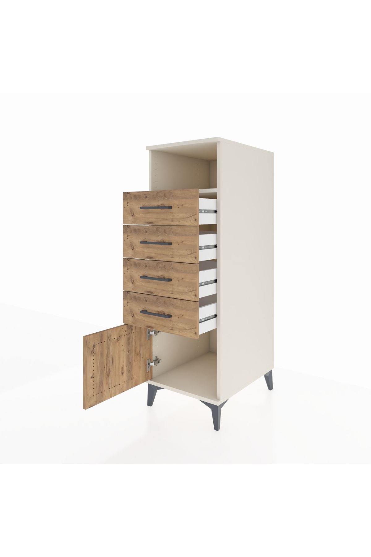 Kronos Dolap Tek Raflı 4 Çekmeceli Tek Kapaklı 44x59x134 Aytaşı-Çam