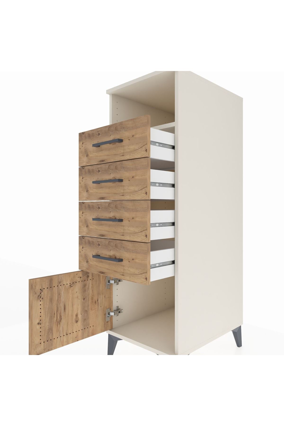 Kronos Dolap Tek Raflı 4 Çekmeceli Tek Kapaklı 44x59x134 Aytaşı-Çam