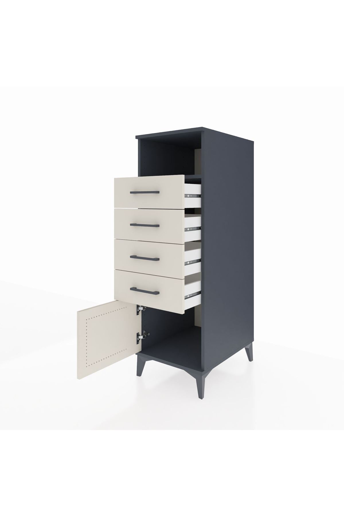 Kronos Dolap Tek Raflı 4 Çekmeceli Tek Kapaklı 44x59x134 Antrasit-Aytaşı