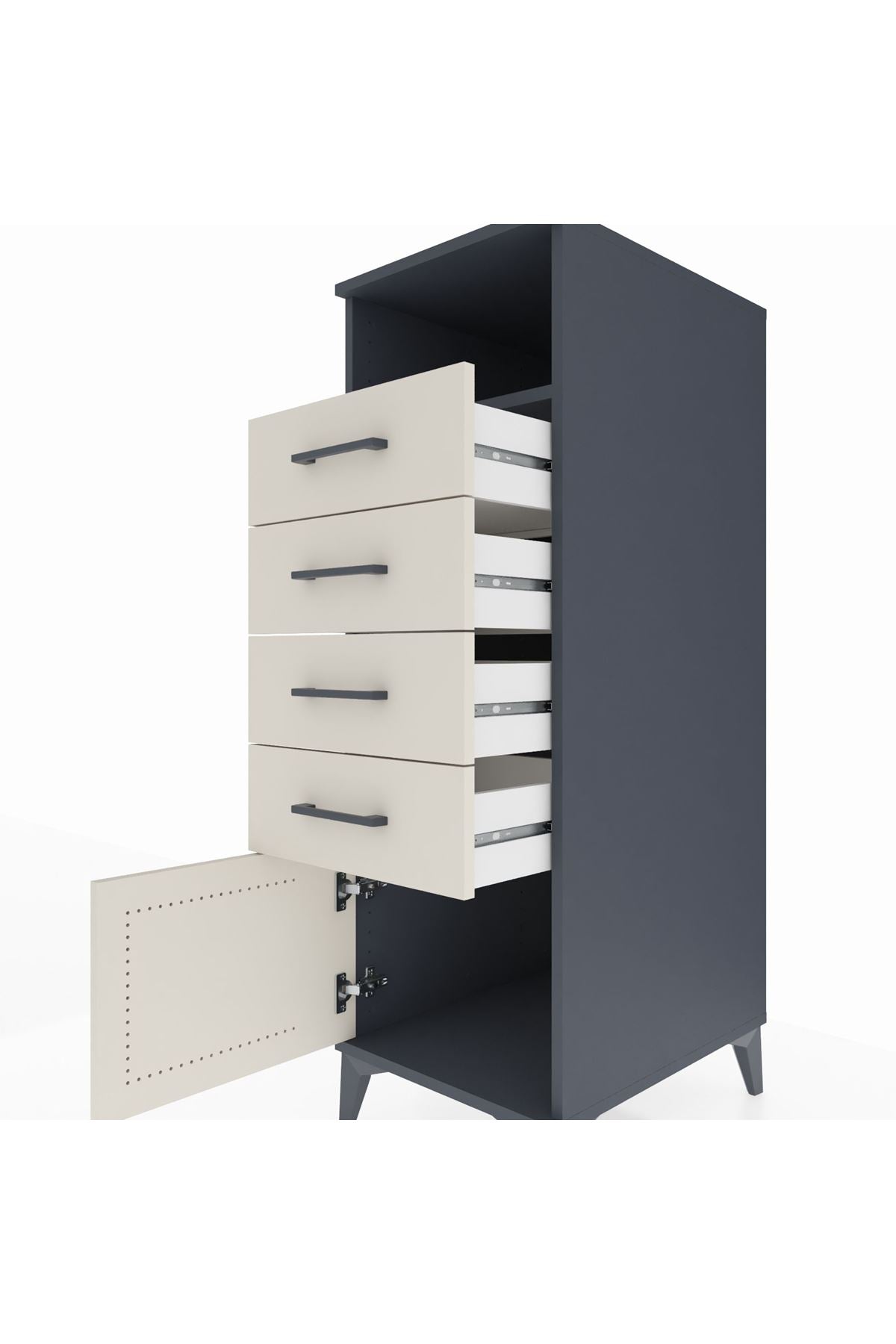 Kronos Dolap Tek Raflı 4 Çekmeceli Tek Kapaklı 44x59x134 Antrasit-Aytaşı