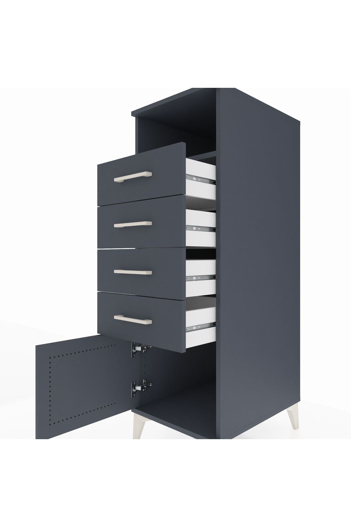 Kronos Dolap Tek Raflı 4 Çekmeceli Tek Kapaklı 44x59x134 Antrasit-Antrasit