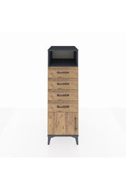 Kronos Dolap Tek Raflı 4 Çekmeceli Tek Kapaklı 44x59x134 Antrasit-Çam