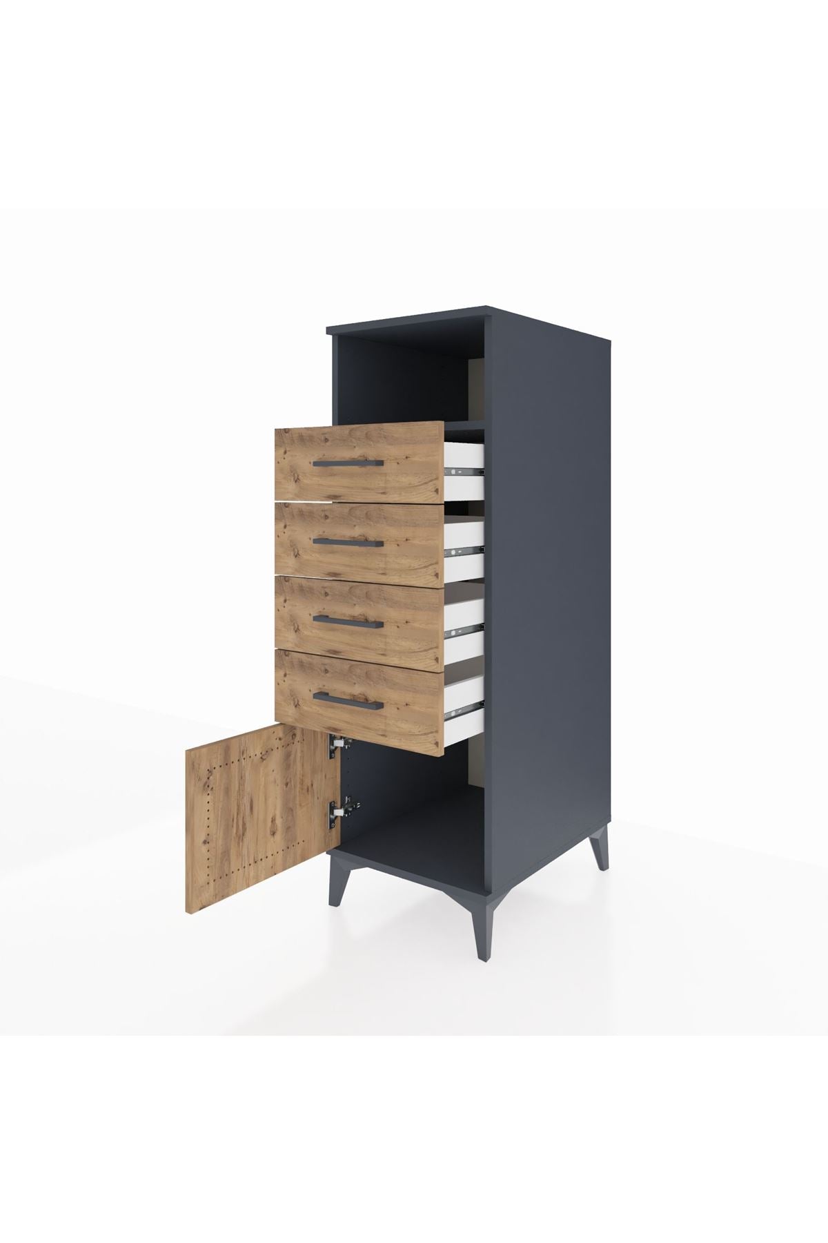 Kronos Dolap Tek Raflı 4 Çekmeceli Tek Kapaklı 44x59x134 Antrasit-Çam