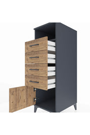 Kronos Dolap Tek Raflı 4 Çekmeceli Tek Kapaklı 44x59x134 Antrasit-Çam