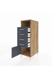 Kronos Dolap Tek Raflı 4 Çekmeceli Tek Kapaklı 44x59x134 Çam-Antrasit