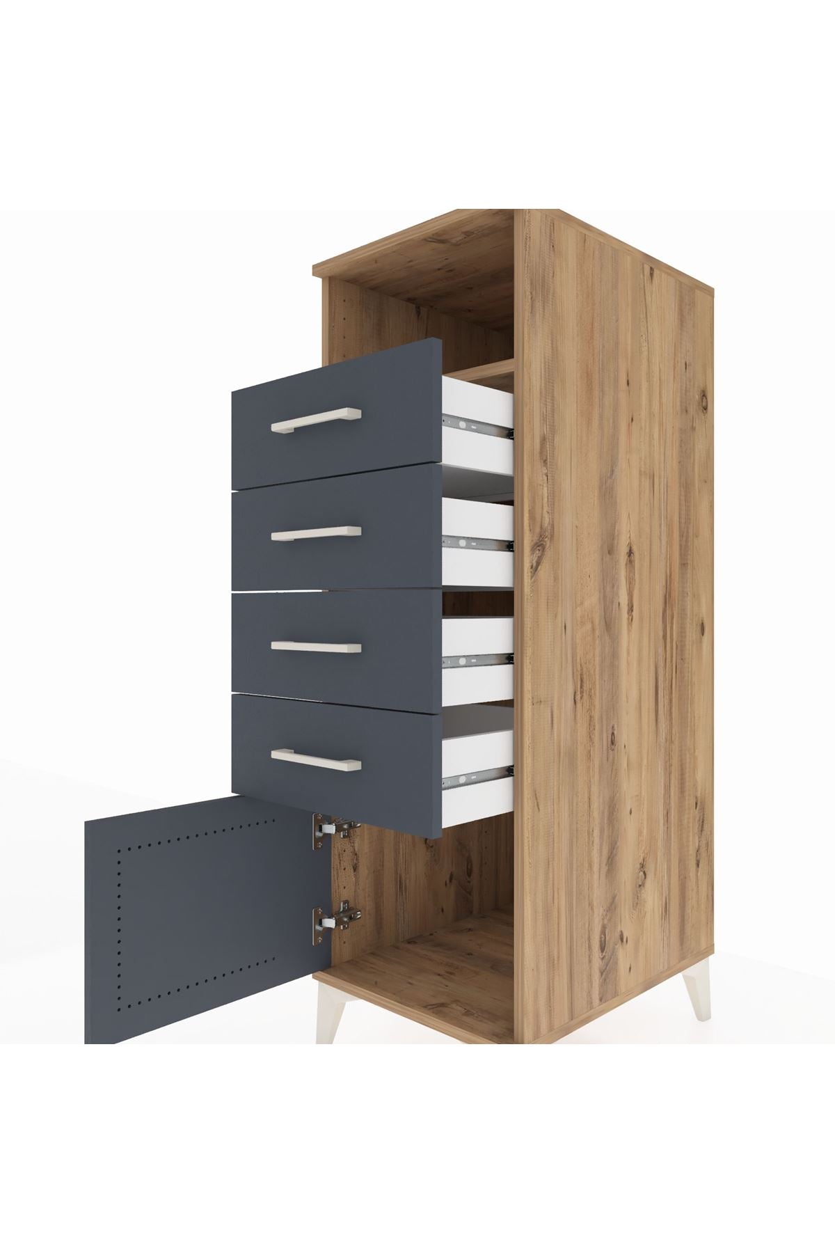 Kronos Dolap Tek Raflı 4 Çekmeceli Tek Kapaklı 44x59x134 Çam-Antrasit