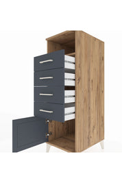 Kronos Dolap Tek Raflı 4 Çekmeceli Tek Kapaklı 44x59x134 Çam-Antrasit