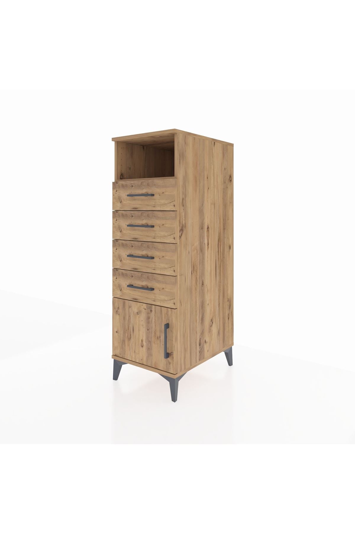 Kronos Dolap Tek Raflı 4 Çekmeceli Tek Kapaklı 44x59x134 Çam-Çam