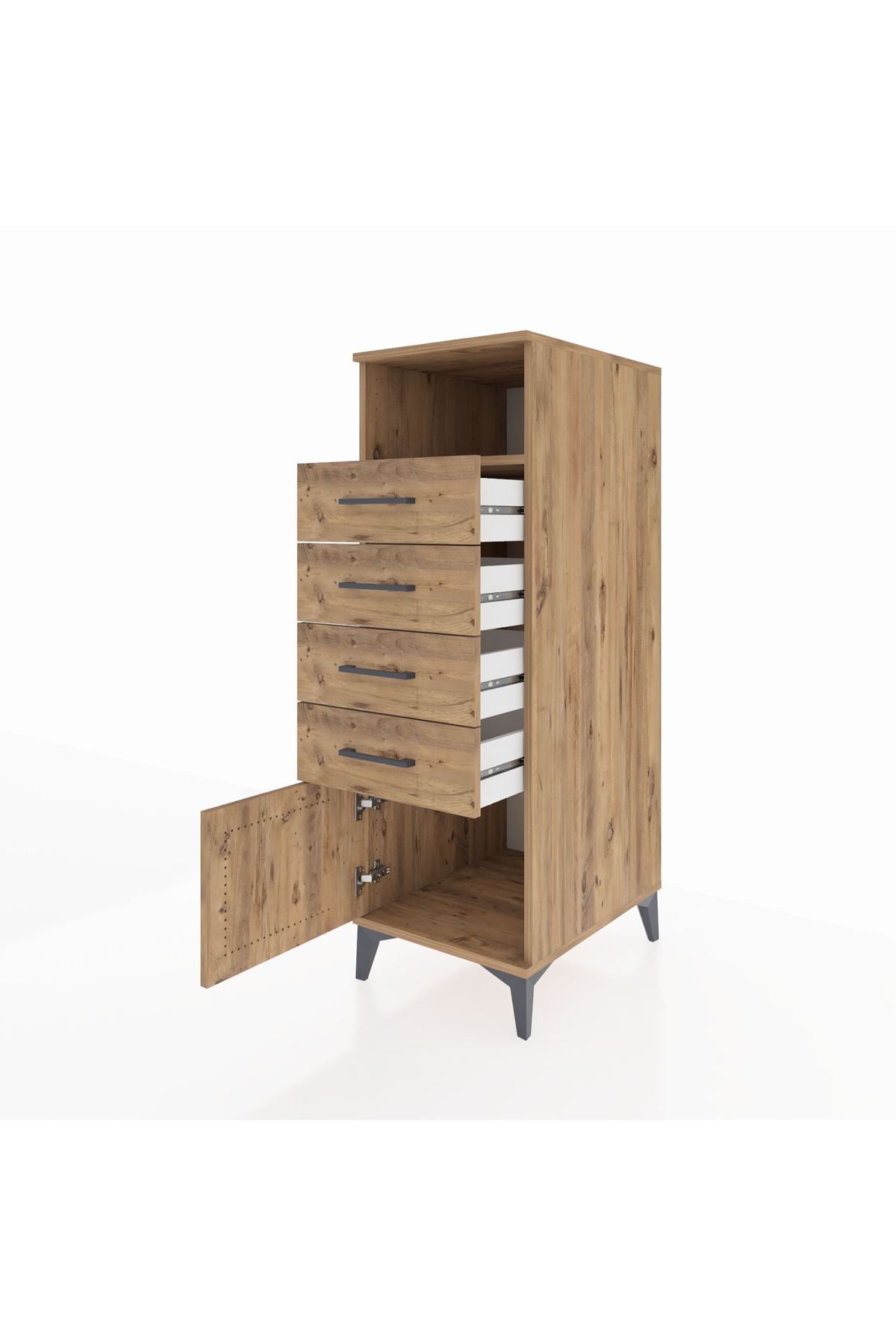 Kronos Dolap Tek Raflı 4 Çekmeceli Tek Kapaklı 44x59x134 Çam-Çam